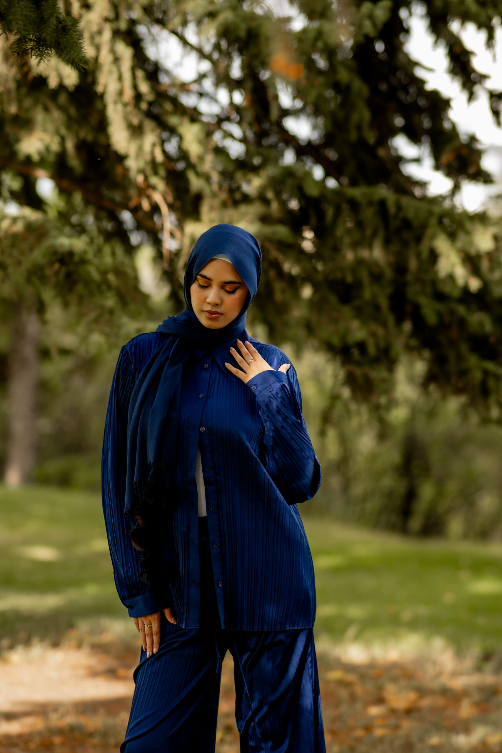 Pleated Satin Button-Down Shirt - Image 6