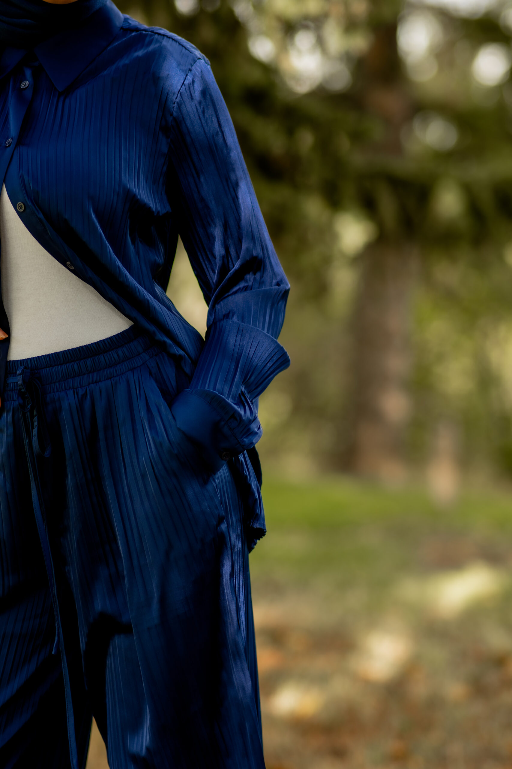 Pleated Satin Button-Down Shirt - Image 3