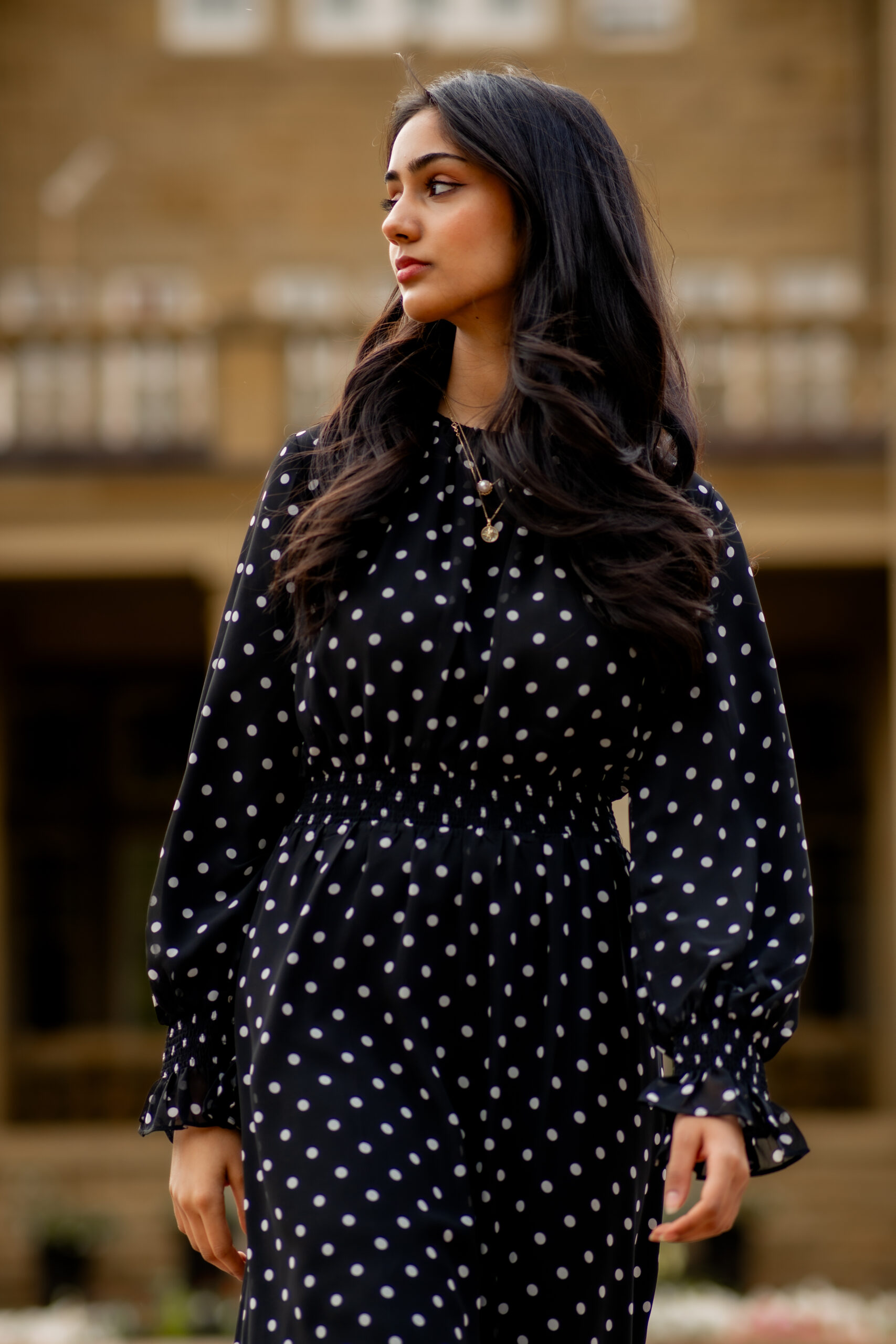 Dot Print smocked waist Maxi dress - Image 3